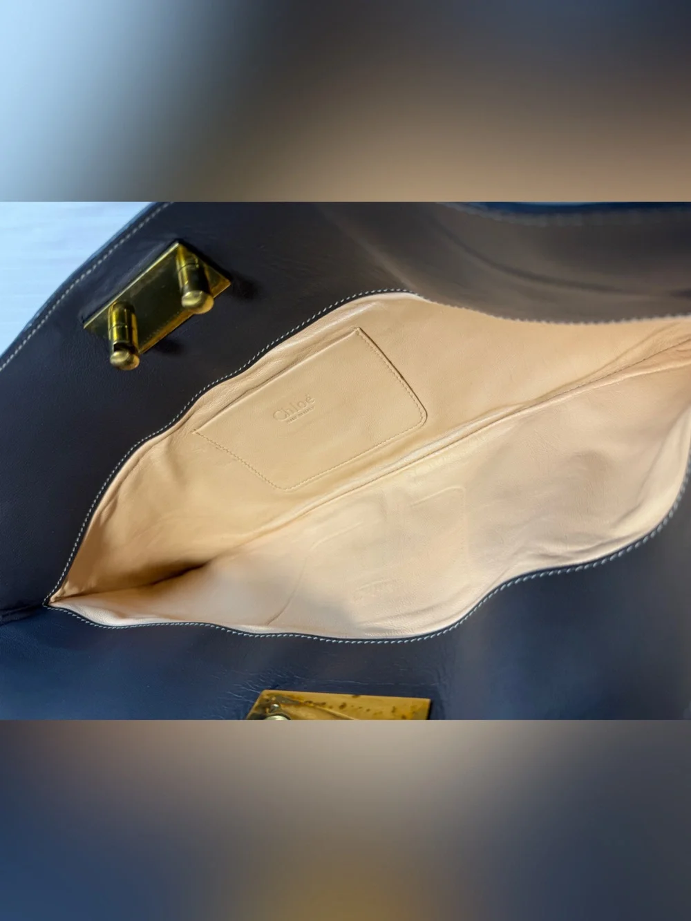Chloé Gray Lizard-Embossed Leather Clutch with Gold Turnlock
